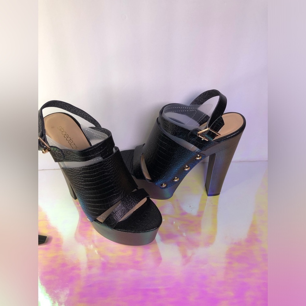 Black Croc-Embossed Platform Heels size 7 NWOT - Picture 4 of 13